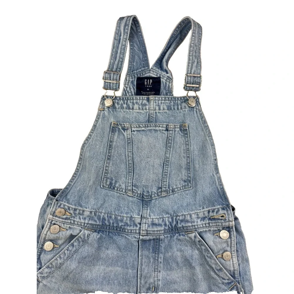 Gap Teen Denim Shortalls Light Wash Blue Kids XL Adjustable Straps
